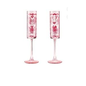 Way To Celebrate Strawberry Champagne Flutes Pink Red Glass Easter Set of 2